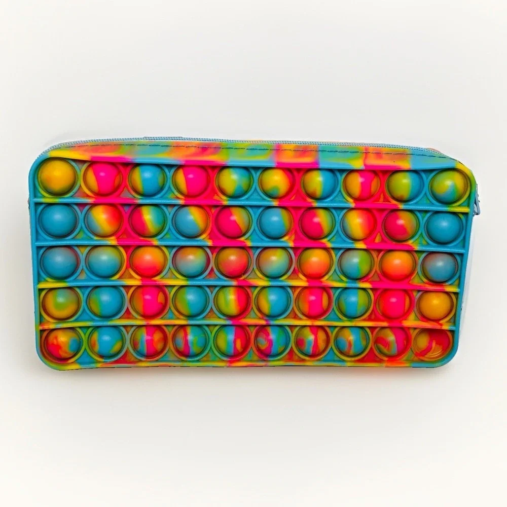 Pop It Pencil Case Fidget Toy Rainbow Silicone Pouch School Makeup Bag